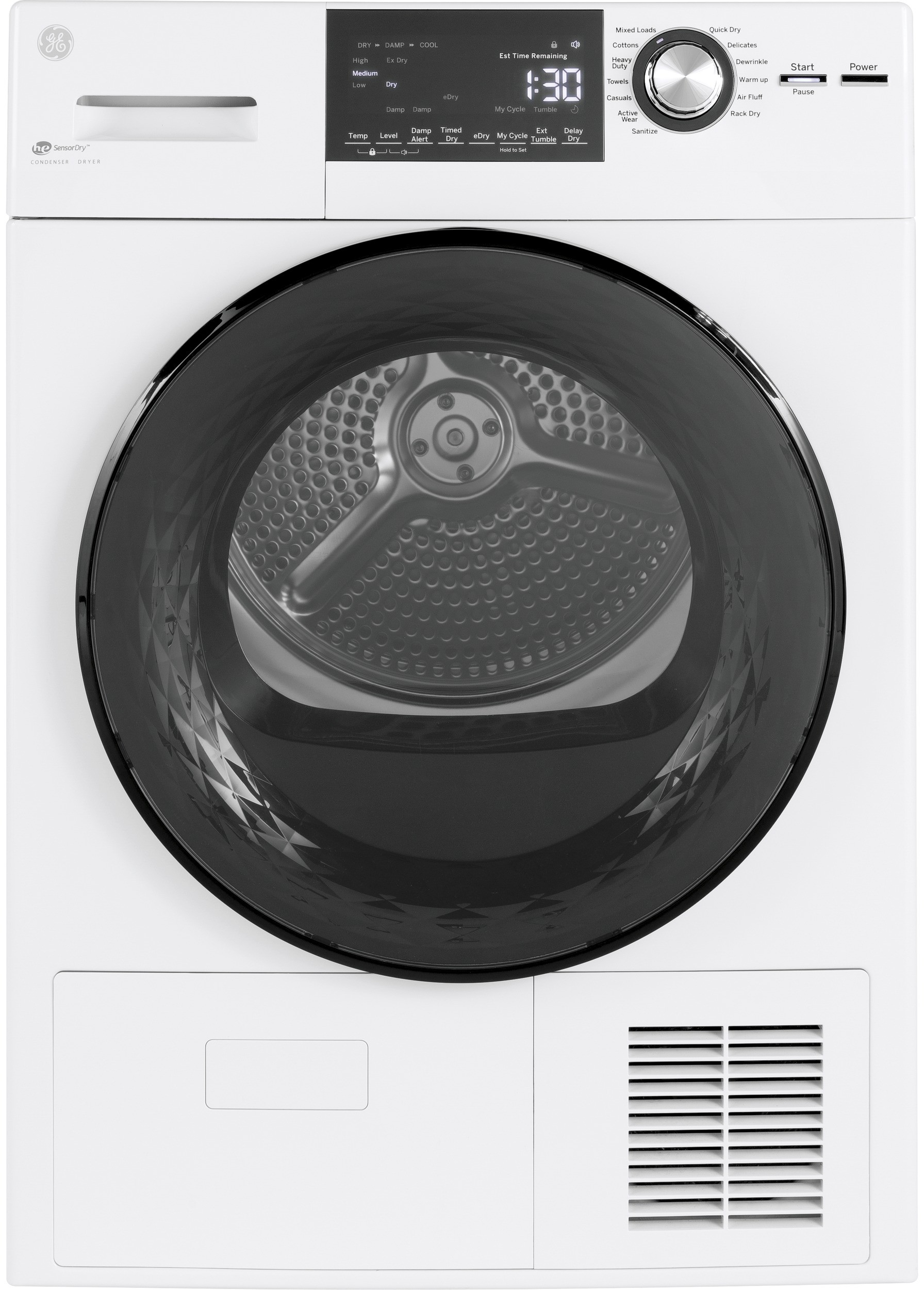 GE GE 4.1 Cu. Ft. Stainless Steel Capacity 24" Ventless Condenser Frontload Electric Dryer product photo (source: AJ Madison)